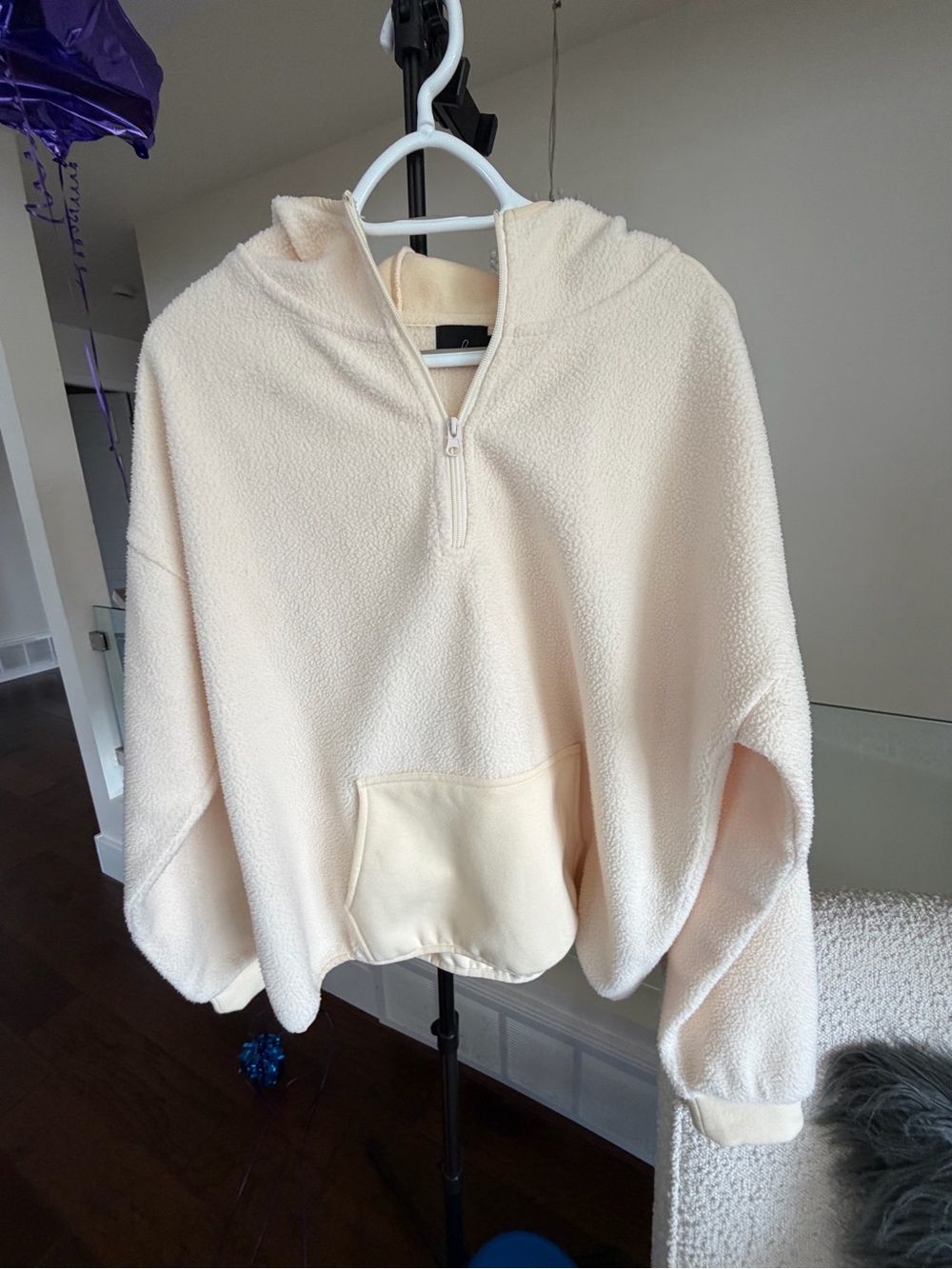 Vanilla cream Sherpa Half-Zip Hooded Pullover